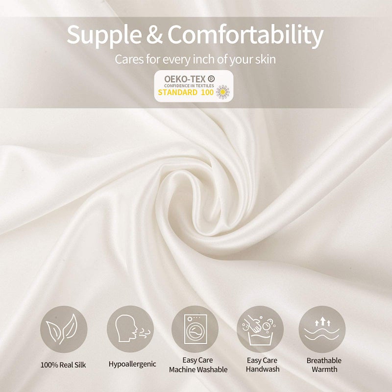 Vividmoo Vividomm 22 Momme 6A Grade Mulberry Silk Pillow Case Both Sides 100% Natural Pure Silk PillowCover/Sham for Hair and Skin Envelope/Tucking Closure Standar Queen King (White, Standard-1 Pack) - Image 2