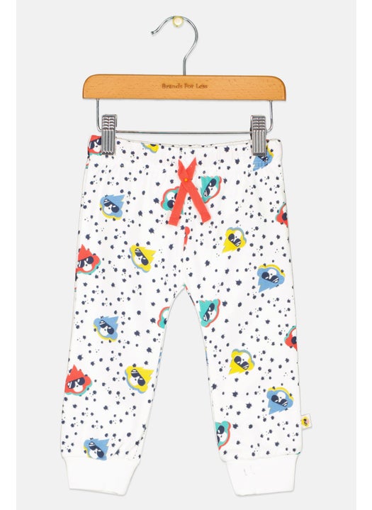 Toddlers Girl Drawstring Allover Printed Jogger Pants, White Combo