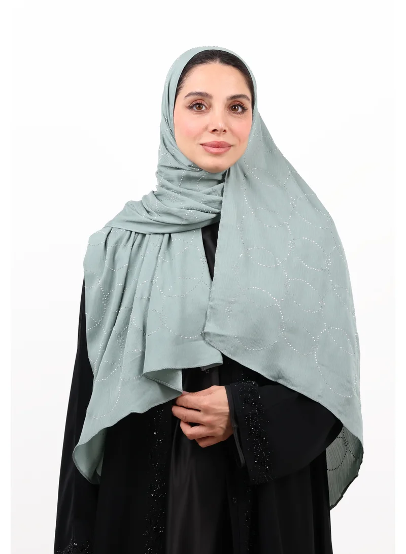 جميلة شيلة مونا ساتان فاخرة مزينة بالفصوص الكريستالية البراقة (أخضر بحري / مينت ناعم)