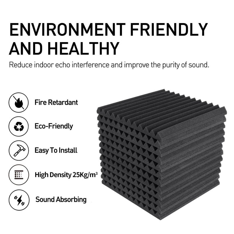 Focusound 52 Pack Acoustic Foam Panels 1" x 12" x 12" Sound Proof Foam Panles Soundproofing Noise Cancelling Wedge Panels for Home Office Recoding Studio with 300PCS Double-Side Adhesive - Image 3