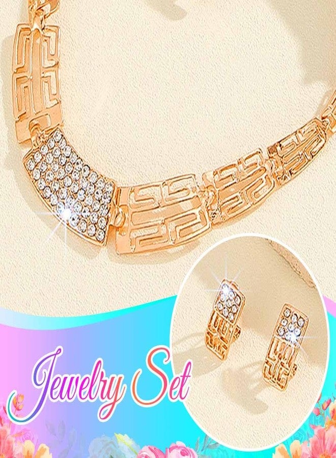 CLOACE Gold Rhinestone Necklace Set Thick Necklaces Earring Sets Bridal Wedding Jewelry Accessories for Women (G-A) - Image 5