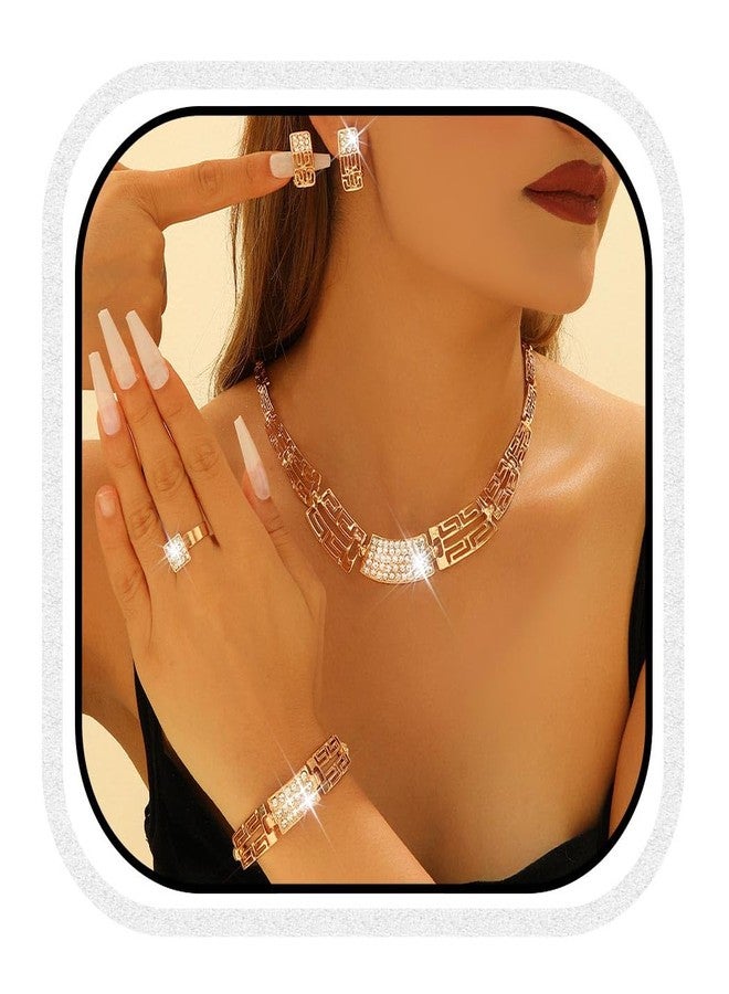 CLOACE Gold Rhinestone Necklace Set Thick Necklaces Earring Sets Bridal Wedding Jewelry Accessories for Women (G-A) - Image 1