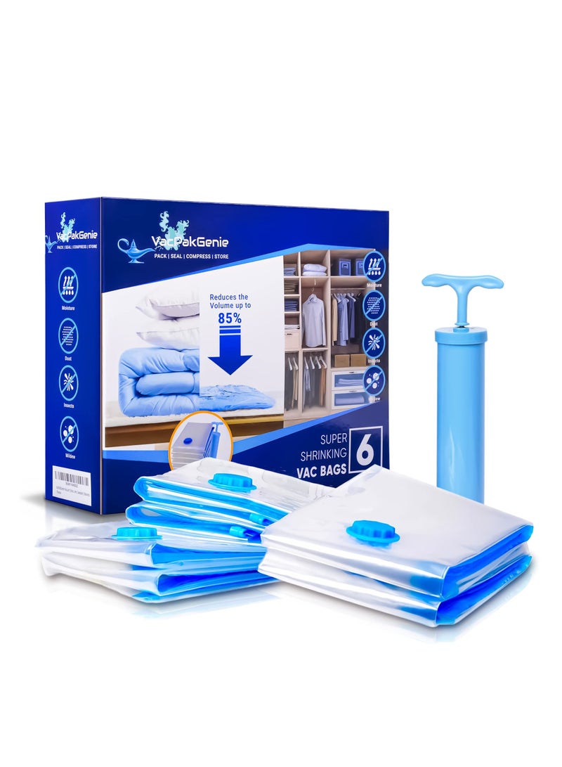 الكبريت أكياس تخزين فراغ حقيبة Space Saver ، كيس ضغط ، ختم بمضخة شفط قابلة لإعادة الاستخدام أكياس نشمر للسفر مقاومة للماء للملابس والفراش وأكياس الوسائد من 6 (2 جامبو ، 2 لتر ، م)