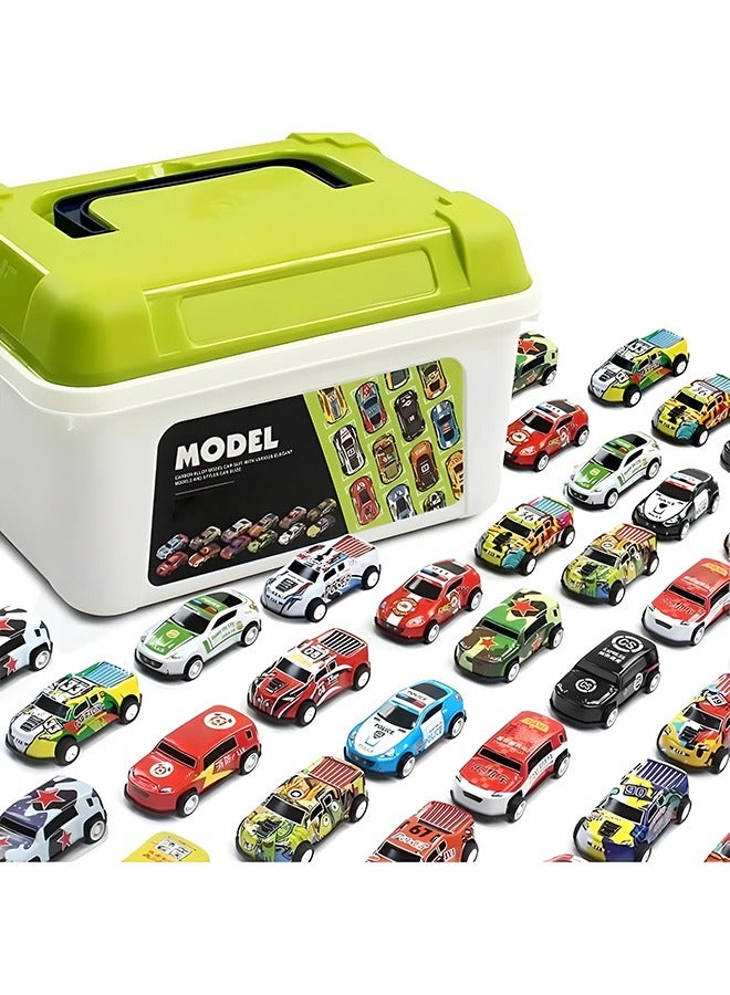 30 Pcs Kids Pull Back Cars in Various Shapes, Friction Powered Toy Car with Storage Box, Mini Friction Powered Cars，Alloy Material，for Promoting Children's Hand-Eye Coordination  - Image 1