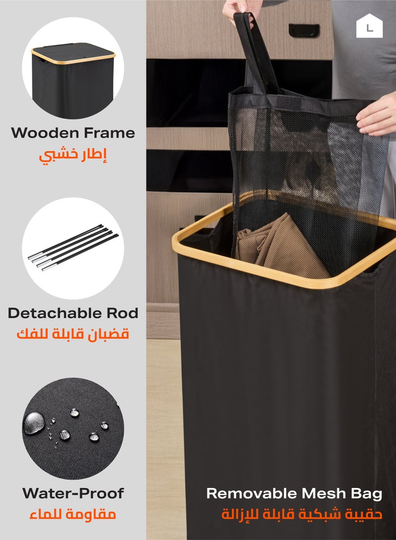 LAWAZIM Folding Clothes Basket Organizer with Removable Inner Bag - 40x33x73cm, Black - Dirty Laundry Hamper with Lid Cover & Collapsible Design - Tall Waterproof Basket for Bedroom Bathroom Laundry Room - Image 4