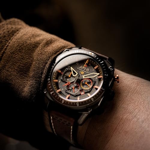 AVI-8 AVI8 Mens 44mm Hawker Hunter Atlas Dual Time Chronograph Soot Black Watch with Leather Strap AV410008 - Image 3