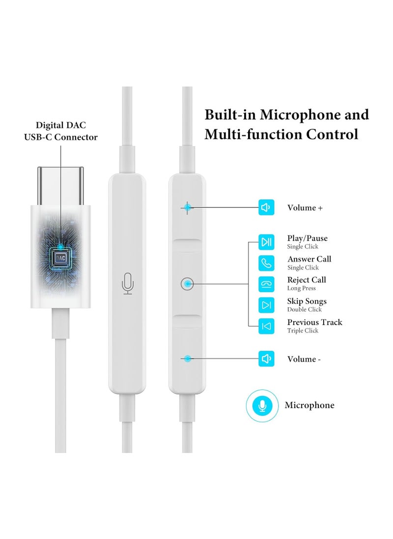 SYOSI - USB C Headphones for iPad Pro 15 Pro, USB Type C Earphones HiFi Stereo USB C Wired Earbuds with Microphone Volume Control for S23 Ultra S22 S21 Note20 A54 A53, Pixel 7 6 6a 5 4, OnePlus 9 - Image 1
