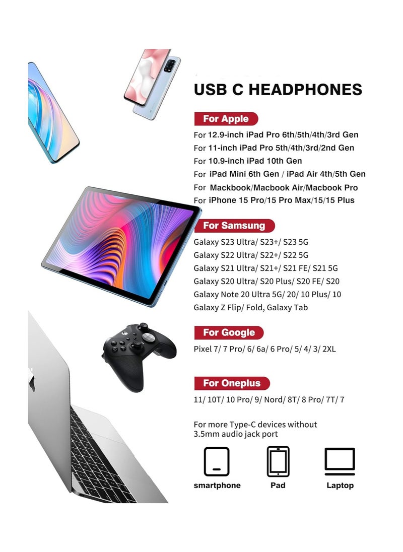 SYOSI - USB C Headphones for iPad Pro 15 Pro, USB Type C Earphones HiFi Stereo USB C Wired Earbuds with Microphone Volume Control for S23 Ultra S22 S21 Note20 A54 A53, Pixel 7 6 6a 5 4, OnePlus 9 - Image 1
