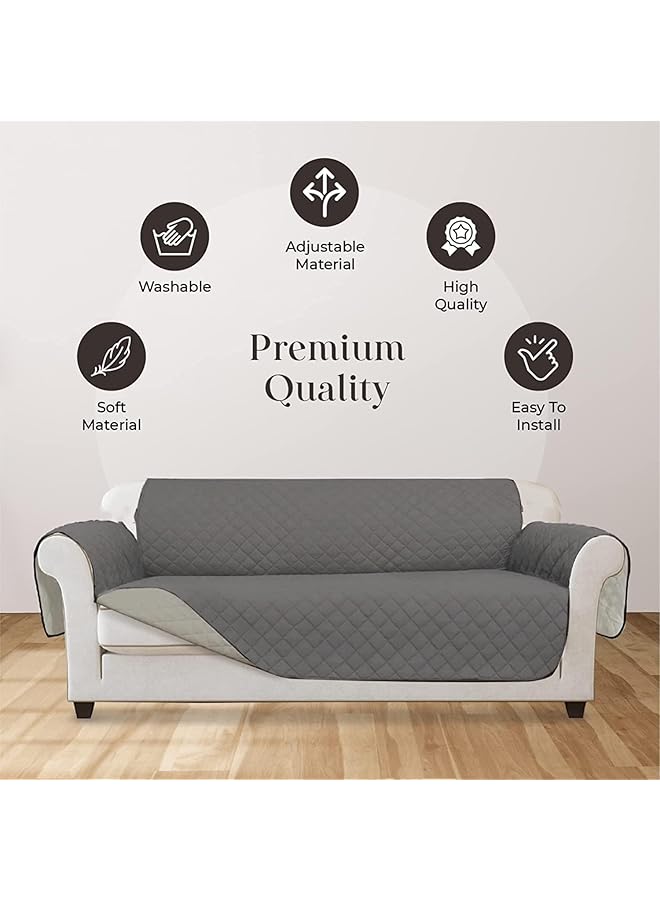 إيروريكس غطاء أريكة قابل للعكس وقابل للغسل، قطعة واحدة، غطاء أريكة ناعم مبطن مقاوم للماء مع واقي أثاث من الإسفنج غير القابل للانزلاق للقطط والكلاب والأطفال، رمادي، مقعدين، 130 × 196 سم - Image 2