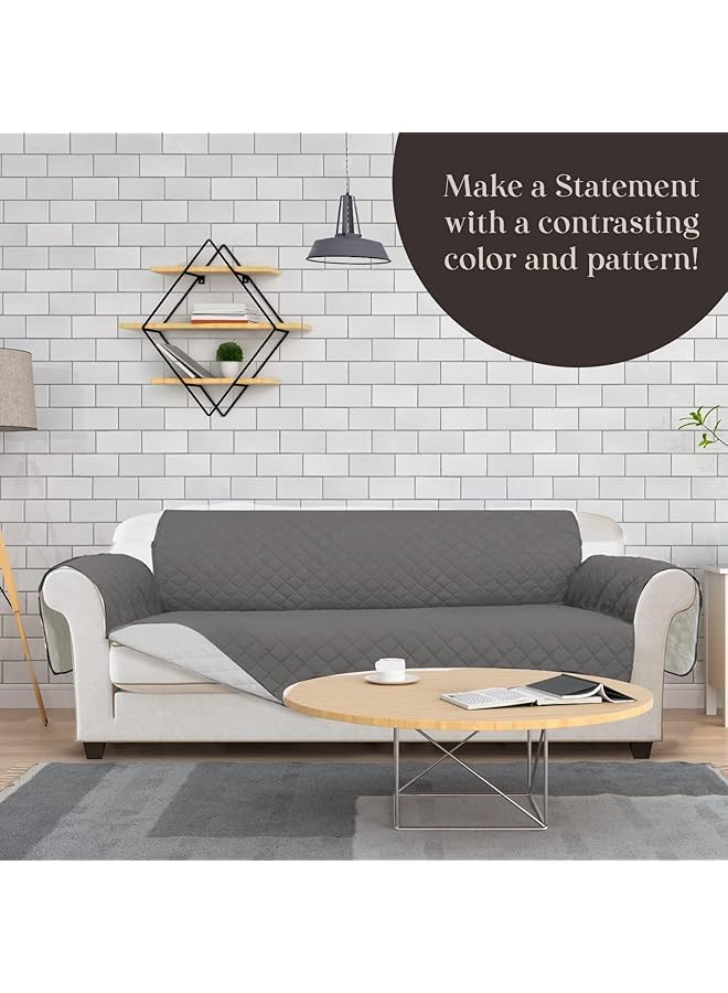 إيروريكس غطاء أريكة قابل للعكس وقابل للغسل، قطعة واحدة، غطاء أريكة ناعم مبطن مقاوم للماء مع واقي أثاث من الإسفنج غير القابل للانزلاق للقطط والكلاب والأطفال، رمادي، مقعدين، 130 × 196 سم - Image 3