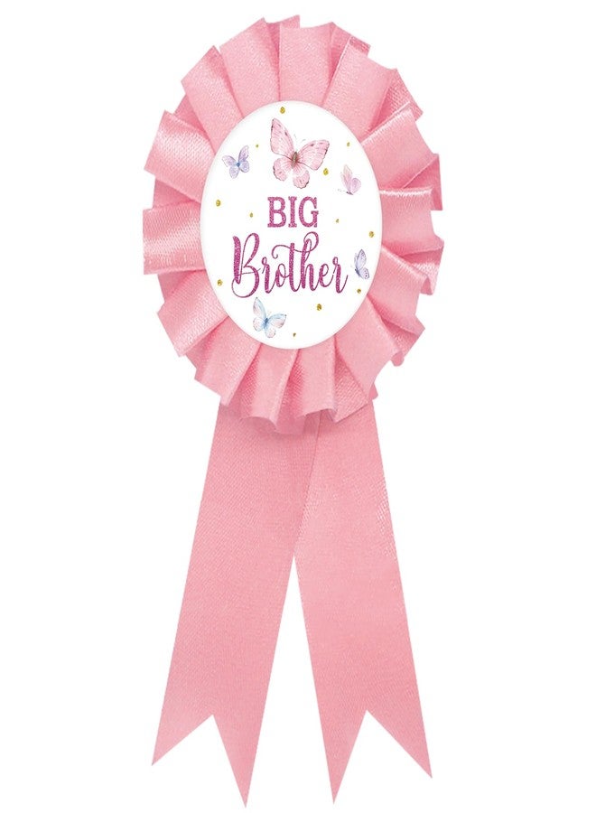 SUPERLUBY Butterfly Big Brother Tinplate Badge Pin, Pink Butterfly Brother to Pin, Happy Birthday Button for Boy, Pink Rosette Birthday Boy Award Ribbon, Butterflies Baby Shower Party Favors - Image 1
