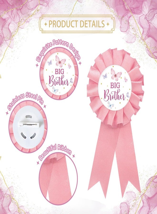SUPERLUBY Butterfly Big Brother Tinplate Badge Pin, Pink Butterfly Brother to Pin, Happy Birthday Button for Boy, Pink Rosette Birthday Boy Award Ribbon, Butterflies Baby Shower Party Favors - Image 3