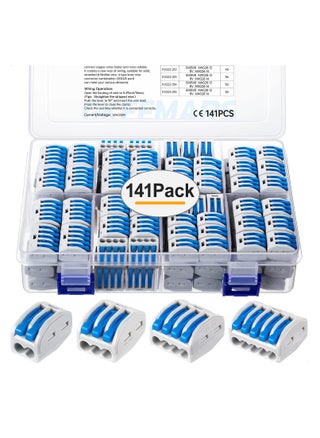 141Pcs Lever Wire Connectors, Compact Splicing Conductor Connector for Solid Stranded Flexible Wires 28-12 AWG Blue - pzsku/Z3420383FE136AF8AC6E8Z/45/1748996902/86859f81-3748-4030-bb6f-cab6eddd28cc