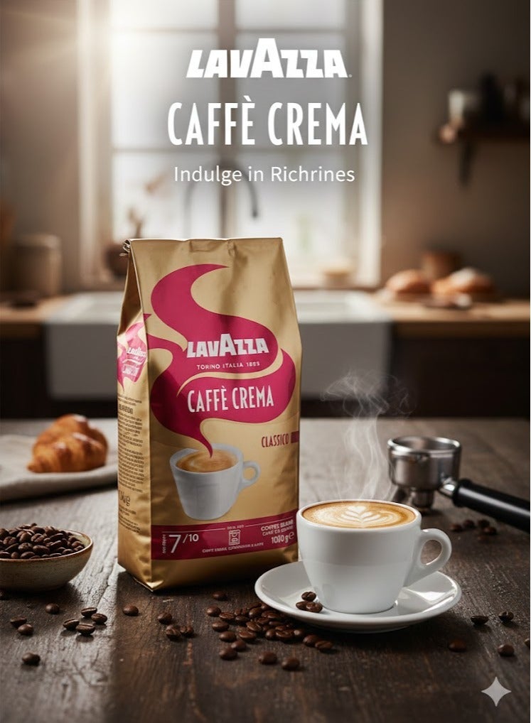 Lavazza | Caffè Crema | Classico | Whole Coffee Beans | 1Kg | Medium Roast | Intensity 7/10 | Smooth & Rich Aroma - Image 2