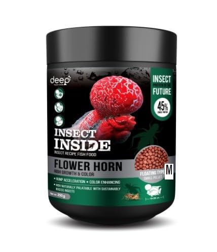 Deep Flower Horn Insect (Cricket) Recipe for High Protein Super Premium Fish Food High Growth & Color Medium Pellet 350gm
