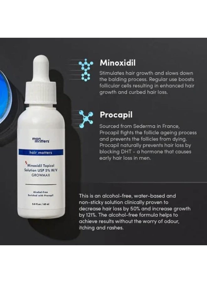 Man Matters Minoxidil for Men, 5% Hair Growth Serum Solution I Prevents Hair Loss, Thinning I Reactivate Hair Follicles & Hair Growth I Alcohol Free I Non-Sticky I Unscented I All hair Type I 60 ml - Image 2