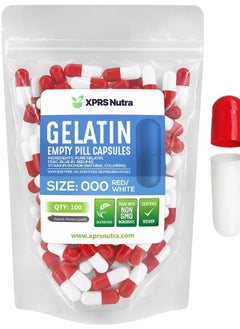 Size 000 Empty Capsules - 100 Count Empty Gelatin Capsules - Empty Pill Capsules - DIY Supplement Capsule Filling - Fillable Color Gel Caps Pills (Red/White)