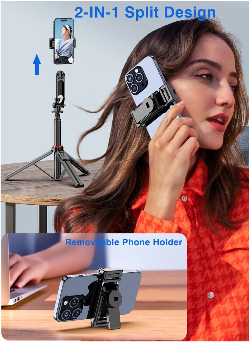 اكس كوبس Selfie Stick Tripod Stand ، XQOOPS 51.5 ''/131 سم ترايبود خفيفة الوزن ومحمولة مع حامل هاتف بعيد والفصل ، عصا شخصية قابلة للتمديد لالتقاط الصور | مقاطع فيديو | مدونة | Tiktok للسفر  - Image 2