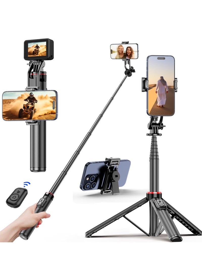 اكس كوبس Selfie Stick Tripod Stand ، XQOOPS 51.5 ''/131 سم ترايبود خفيفة الوزن ومحمولة مع حامل هاتف بعيد والفصل ، عصا شخصية قابلة للتمديد لالتقاط الصور | مقاطع فيديو | مدونة | Tiktok للسفر  - Image 1
