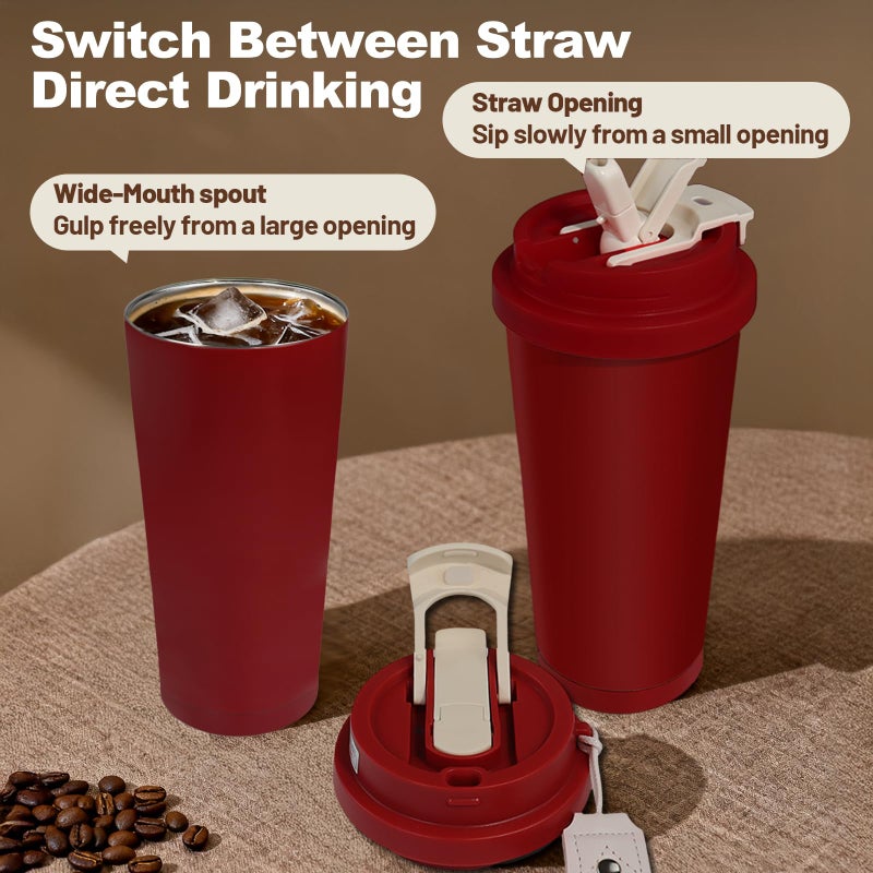 DITOSH Insulated Coffee Tumbler 17.9oz 530ml Travel Coffee Mug 316 Stainless Steel Dual Drink Openings Leakproof Lid Reusable Insulated Coffee Mug Hot and Cold Ideal Travel Mug for Coffee Lover Daily - Image 4