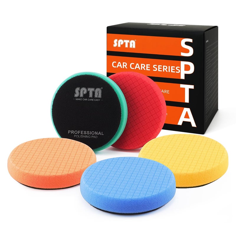 SPTA Buffing Polishing Pads, SPTA 5Pcs 3.5 Inch Face for 3 Inch 76mm Backing Plate Mix Cutting force Buffing Pads Cutting Polishing Pad Kit For Car Buffer Polisher Compounding,Polishing, Waxing -FPTFS3-MIX - Image 1