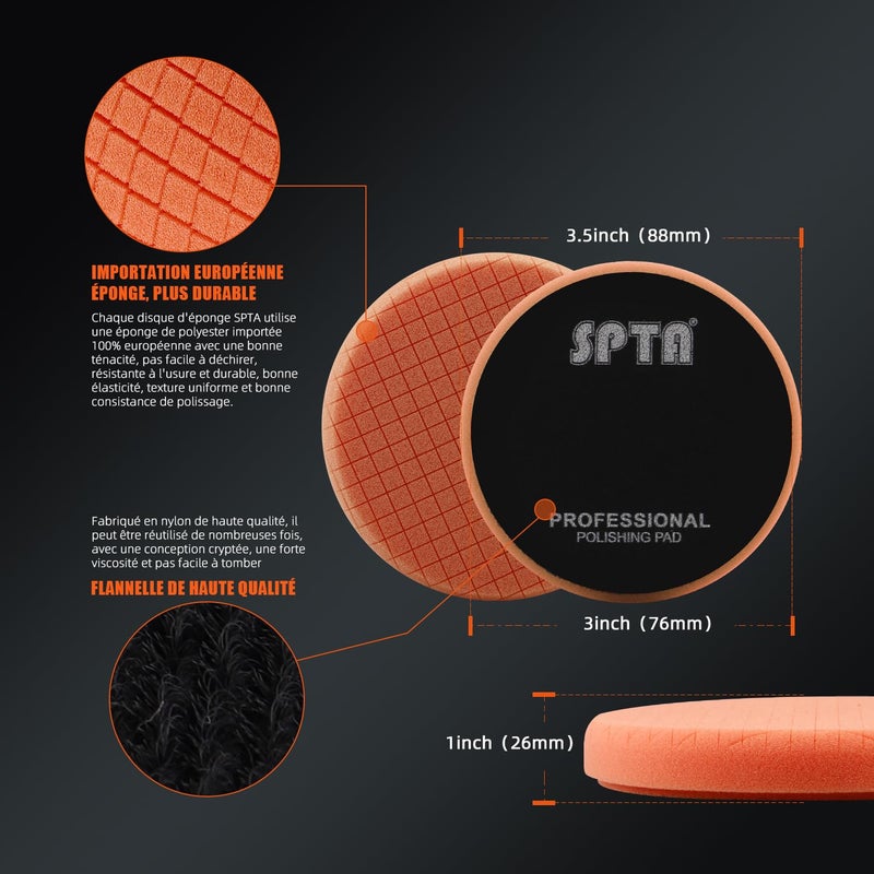 SPTA Buffing Polishing Pads, SPTA 5Pcs 3.5 Inch Face for 3 Inch 76mm Backing Plate Mix Cutting force Buffing Pads Cutting Polishing Pad Kit For Car Buffer Polisher Compounding,Polishing, Waxing -FPTFS3-MIX - Image 3
