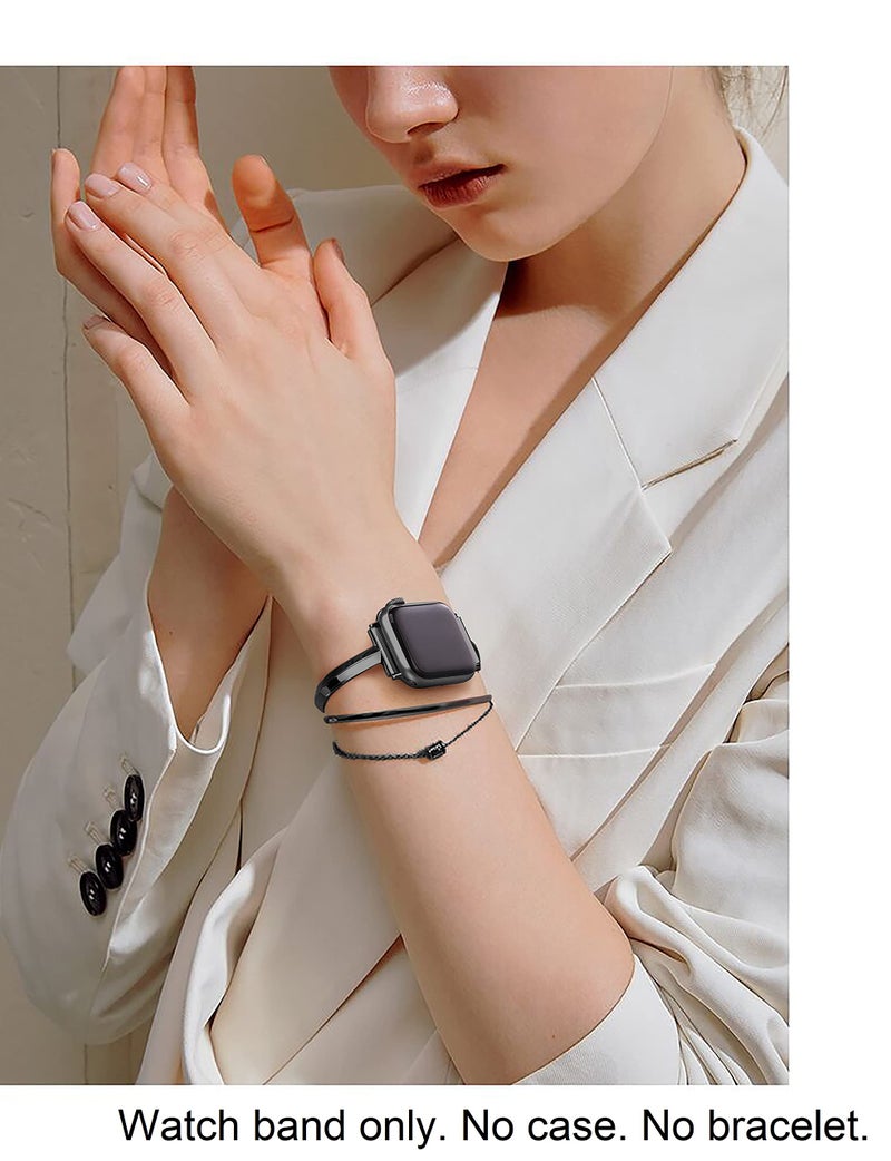 PlusRoc Stainless Steel Band Compatible with Apple Watch Band 38mm 40mm 41mm 42mm(Series 11/10) iWatch SE Series 11 10 9 8 7 6 5 4 3 2 1, Slim Versatile Bangle Bracelet for Women, Black - Image 5