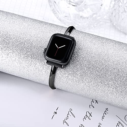PlusRoc Stainless Steel Band Compatible with Apple Watch Band 38mm 40mm 41mm 42mm(Series 11/10) iWatch SE Series 11 10 9 8 7 6 5 4 3 2 1, Slim Versatile Bangle Bracelet for Women, Black - Image 2