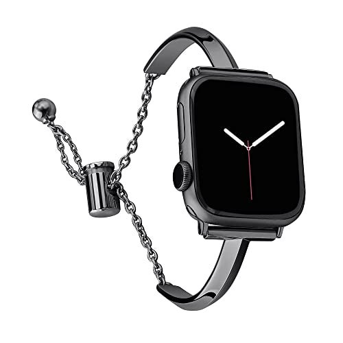 PlusRoc Stainless Steel Band Compatible with Apple Watch Band 38mm 40mm 41mm 42mm(Series 11/10) iWatch SE Series 11 10 9 8 7 6 5 4 3 2 1, Slim Versatile Bangle Bracelet for Women, Black - Image 1