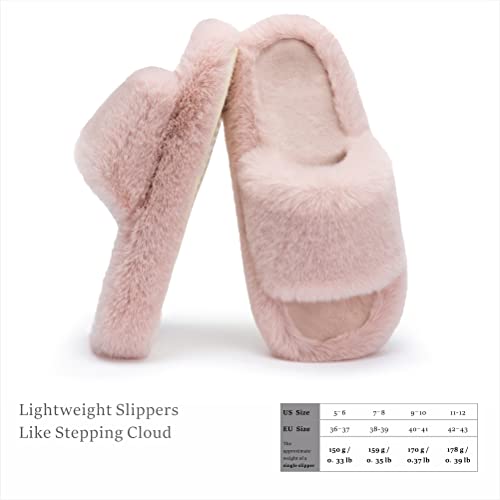 Chantomoo Women's Pink Slippers Size 7-8 Memory Foam Faux Fur Lined Comfy Fuzzy Plush Anti-Skid Sole Classic Open Toe Trendy Gift Slippers - Image 3