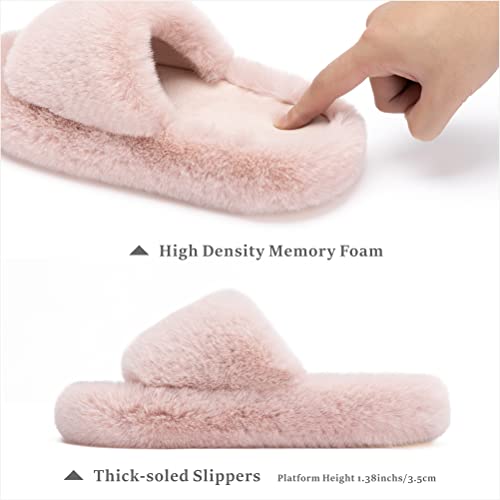 Chantomoo Women's Pink Slippers Size 7-8 Memory Foam Faux Fur Lined Comfy Fuzzy Plush Anti-Skid Sole Classic Open Toe Trendy Gift Slippers - Image 2