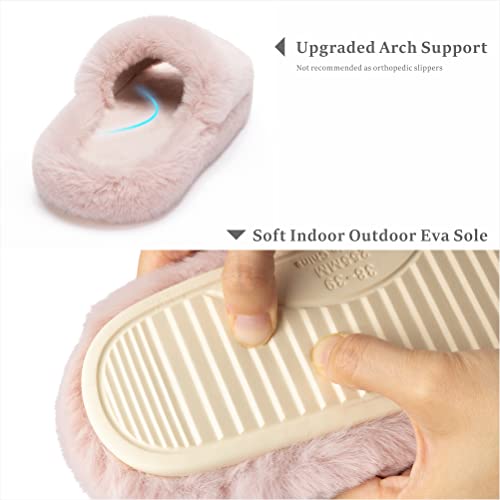 Chantomoo Women's Pink Slippers Size 7-8 Memory Foam Faux Fur Lined Comfy Fuzzy Plush Anti-Skid Sole Classic Open Toe Trendy Gift Slippers - Image 4