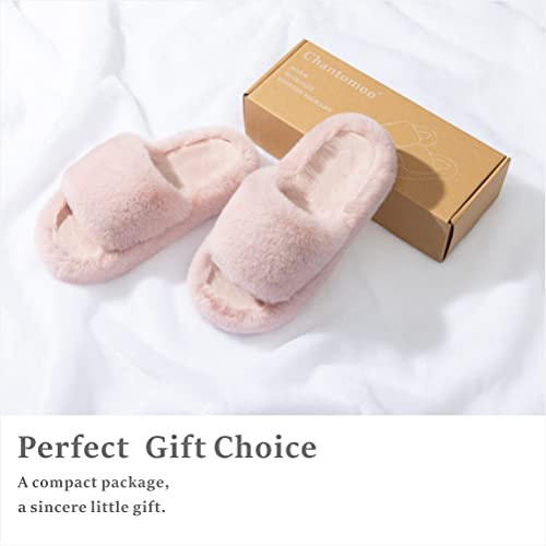 Chantomoo Women's Pink Slippers Size 7-8 Memory Foam Faux Fur Lined Comfy Fuzzy Plush Anti-Skid Sole Classic Open Toe Trendy Gift Slippers - Image 5