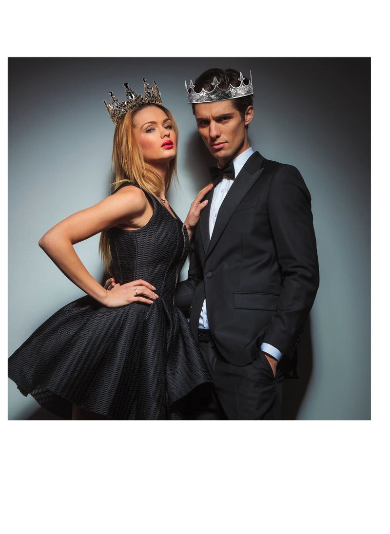 Excefore Prom King and Queen Crowns, 2 Pcs Antique Royal King Crown, Women Baroque Queen Crown, Crystal Tiara Crowns Prom Accessories, for Wedding Birthday Party Costume  - Image 5