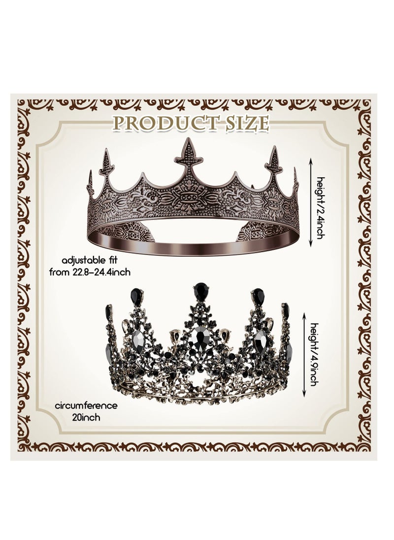 Excefore Prom King and Queen Crowns, 2 Pcs Antique Royal King Crown, Women Baroque Queen Crown, Crystal Tiara Crowns Prom Accessories, for Wedding Birthday Party Costume  - Image 2