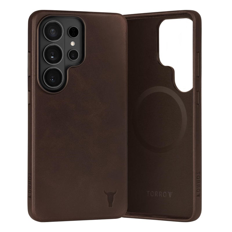 TORRO Case Compatible with Samsung Galaxy S26 Ultra 5G 2026 - Premium Leather MagSafe Charging Compatible, Slim Bumper Case (Dark Brown) - Image 1
