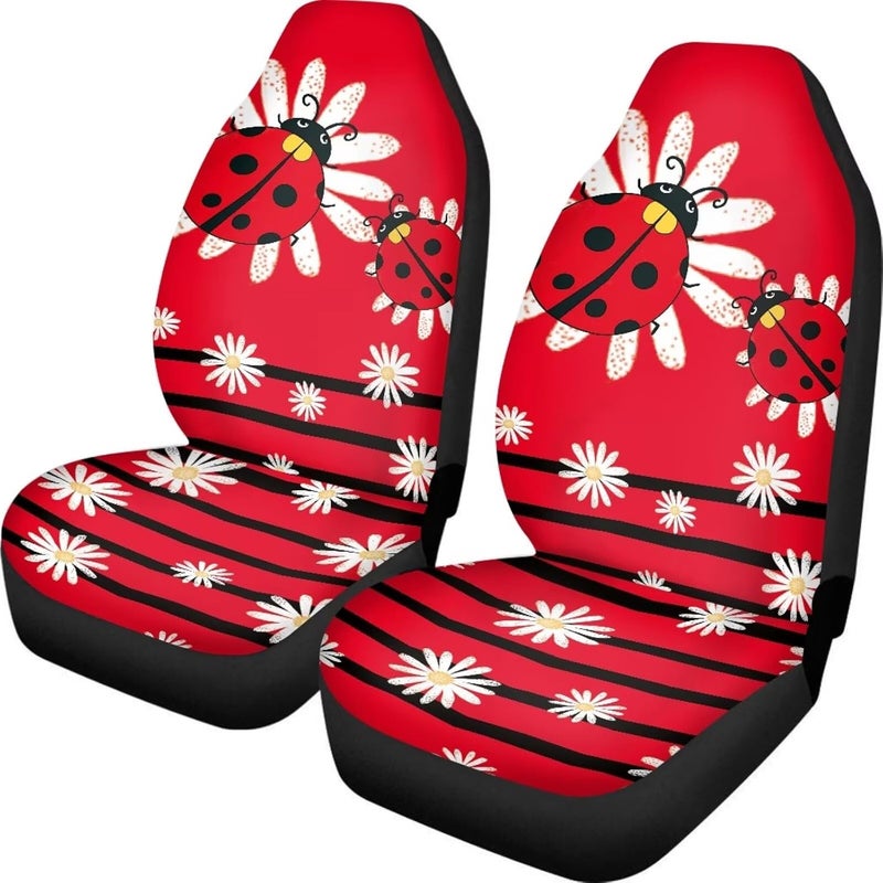 TOADDMOS Cartoon Ladybirds Front Seat Covers for Cars White Daisy Driver Car Seat Cover Soft Comfort Bucket Seat Covers Universal Fit for SUV Truck Sedan - Image 1
