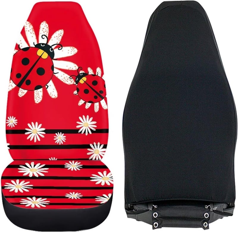 TOADDMOS Cartoon Ladybirds Front Seat Covers for Cars White Daisy Driver Car Seat Cover Soft Comfort Bucket Seat Covers Universal Fit for SUV Truck Sedan - Image 5