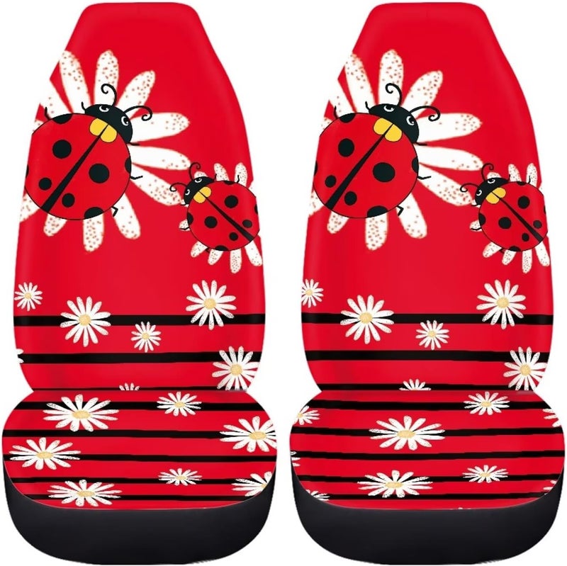 TOADDMOS Cartoon Ladybirds Front Seat Covers for Cars White Daisy Driver Car Seat Cover Soft Comfort Bucket Seat Covers Universal Fit for SUV Truck Sedan - Image 4