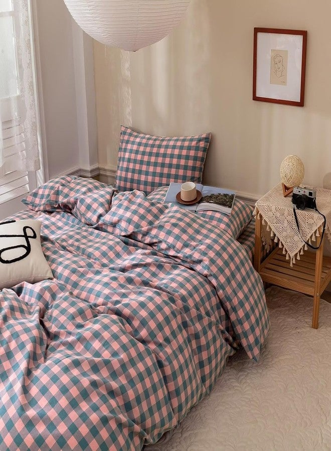 mixinni Plaid Comforter Set Queen - 3 Piece Soft Geometric Checkered Comforter with 2 Pillow Shams, Modern Gingham Pattern Bedding Set for All Season, Breathable & Soft Cozy (Pink, Purple, Blue) - Image 2