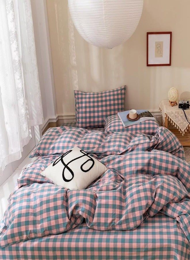 mixinni Plaid Comforter Set Queen - 3 Piece Soft Geometric Checkered Comforter with 2 Pillow Shams, Modern Gingham Pattern Bedding Set for All Season, Breathable & Soft Cozy (Pink, Purple, Blue) - Image 4