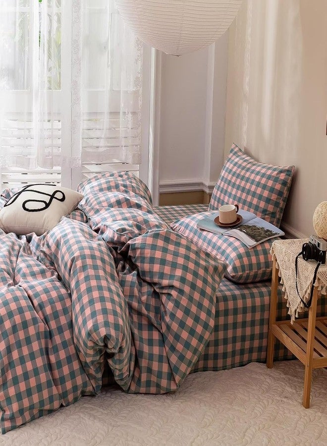 mixinni Plaid Comforter Set Queen - 3 Piece Soft Geometric Checkered Comforter with 2 Pillow Shams, Modern Gingham Pattern Bedding Set for All Season, Breathable & Soft Cozy (Pink, Purple, Blue) - Image 3