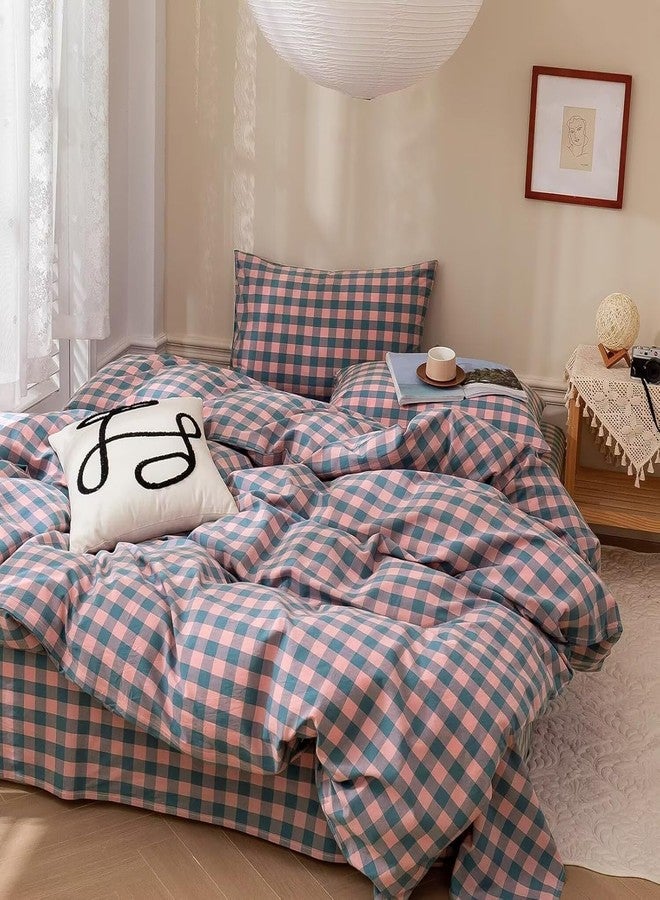 mixinni Plaid Comforter Set Queen - 3 Piece Soft Geometric Checkered Comforter with 2 Pillow Shams, Modern Gingham Pattern Bedding Set for All Season, Breathable & Soft Cozy (Pink, Purple, Blue) - Image 1