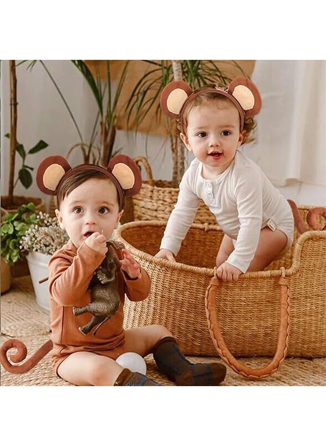 Monkey Ears and Tail Costume Accessories Headband Set, Jungle Animals Costume Kids Farm Animals Party Supplies Animals Party Favors Birthday Decoration - Image 4