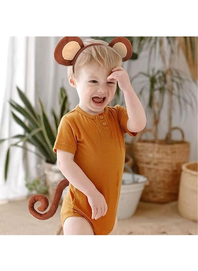 Monkey Ears and Tail Costume Accessories Headband Set, Jungle Animals Costume Kids Farm Animals Party Supplies Animals Party Favors Birthday Decoration - Image 3