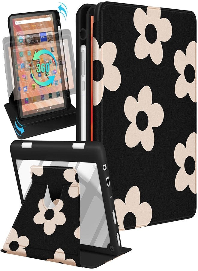 Kidcube for Kindle Fire HD 10/10 Plus Tablet Case - 13th/11th Generation 10.1" Women Cute Girls Folio Cover with Pencil Holder Flowers Floral Design Rotating Stand Cases for Amazon Fire HD 10/10 Plus - Image 1