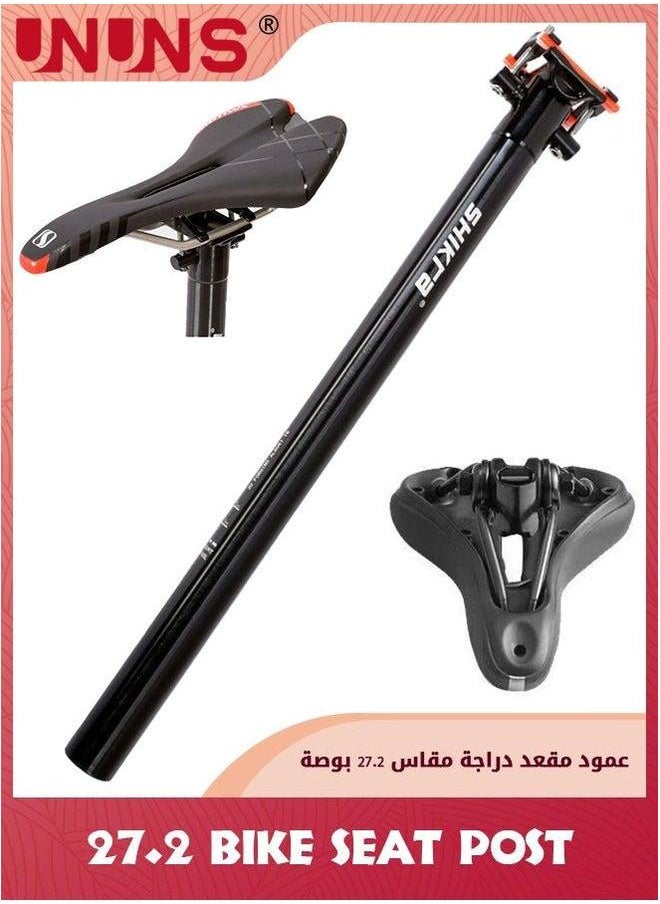 UNUNS Bike Seat Posts,27.2x400mm Bicycle Seatpost With Scale Mark,Adjustable Aluminum Alloy Tube Fixing Clip,Universal Black Cycling Replacement Kit For MTB Mountain Road Bikes  - Image 1
