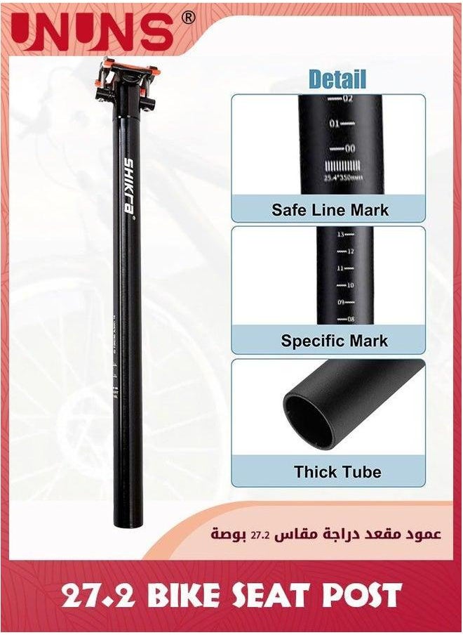 UNUNS Bike Seat Posts,27.2x400mm Bicycle Seatpost With Scale Mark,Adjustable Aluminum Alloy Tube Fixing Clip,Universal Black Cycling Replacement Kit For MTB Mountain Road Bikes  - Image 3