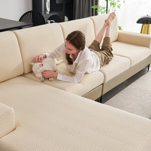 Eertop Couch Cushion Covers for Sectional Sofa Wear Resistant Stretch Sofa Slipcovers for Sofa Universal Cushion Protector Washable Elastic Elastic Seat Cover for Pets Beige 1 Back Cover - Image 1