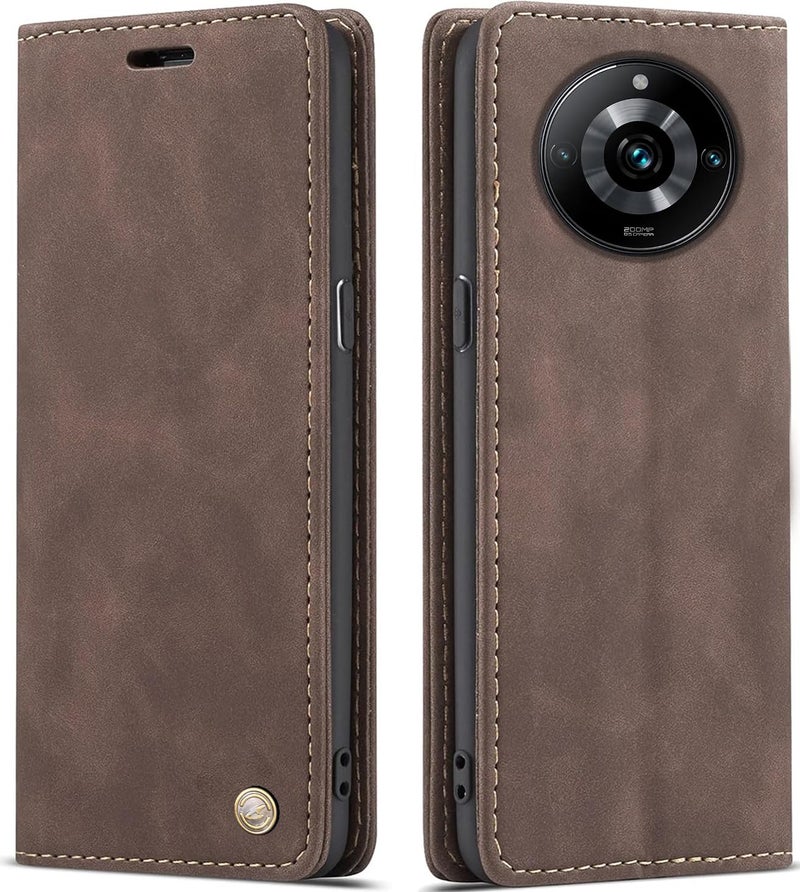 ClickCase for Realme Narzo 60 5G Sheepskin Series Faux Soft Leather Wallet Flip Case Kick Stand with Magnetic Closure Lightweight Slim Flip Cover for Realme Narzo 60 5G (Coffee Brown) - Image 1